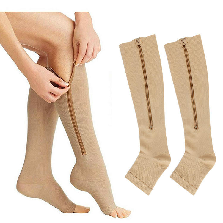 Zipped High-Rise Compression Socks (Beige)